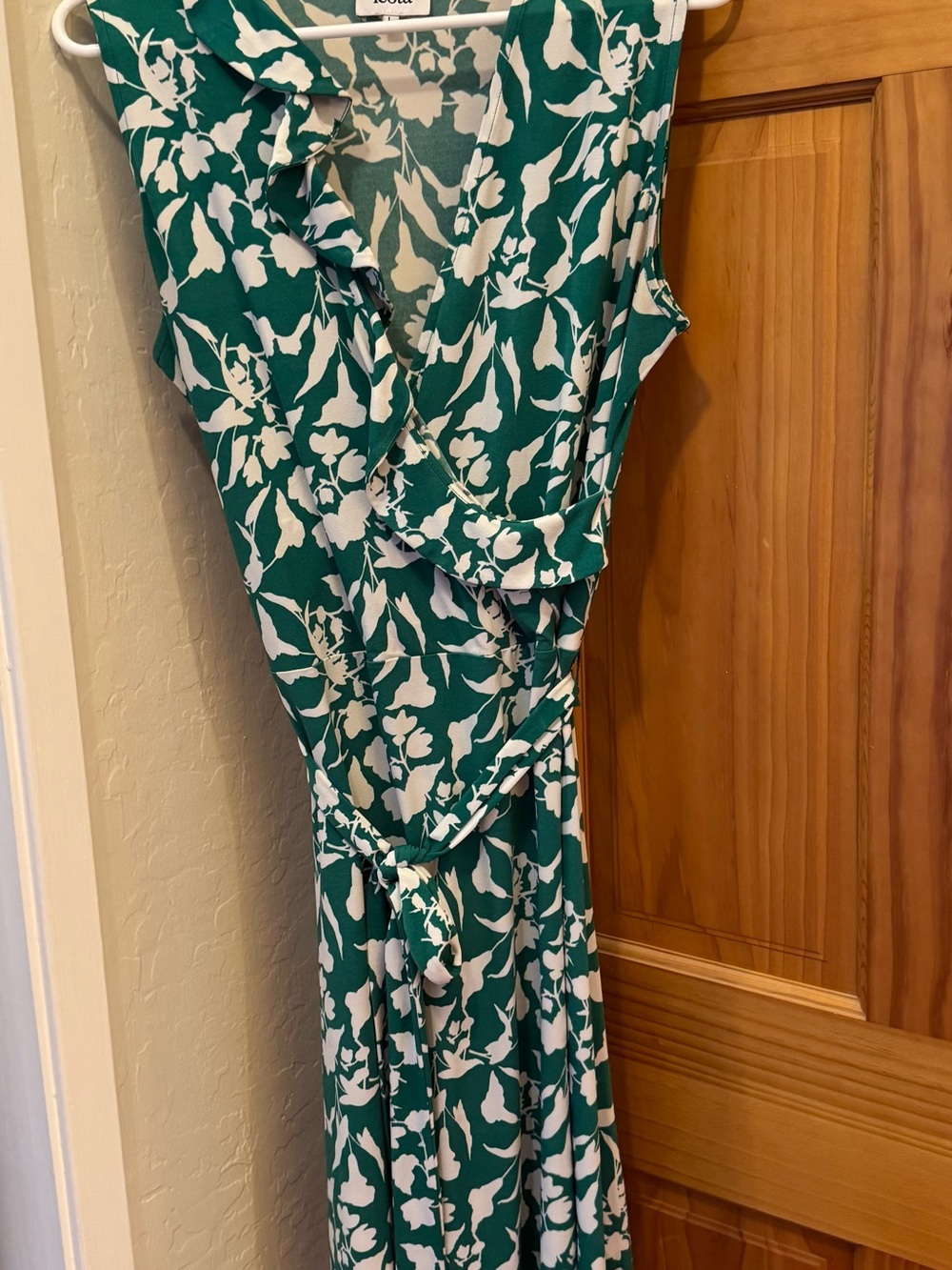 Leota Green and White Floral Wrap Midi Dress